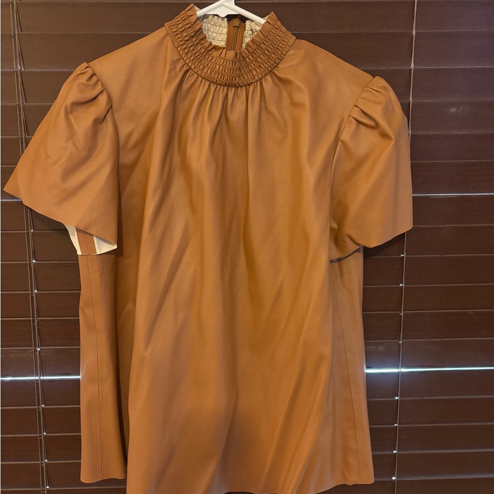 Trina Turk Beige and Brown Short Sleeve Blouse
